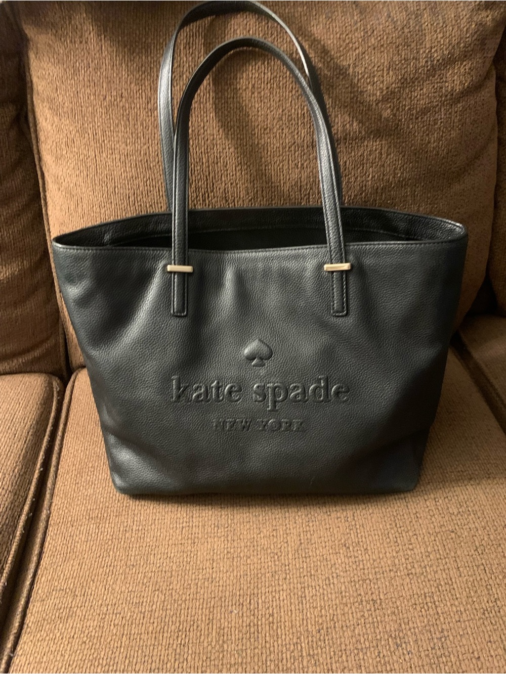kate spade Black Embossed Leather Tote with Gold-Tone Accents